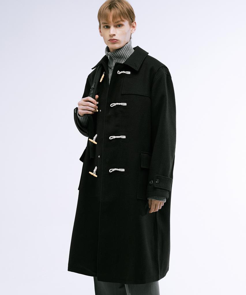 Trillion Unisex Balmacaan Duffle Long Coat (Black)