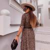2024 Autumn European & American Mid-Length Leopard Print Dress with Roll-Up Sleeves