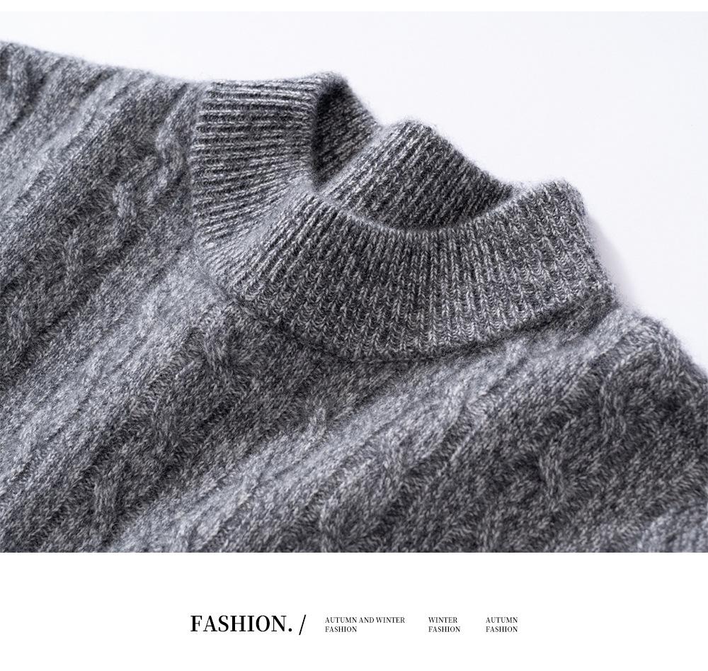 Men's Cashmere Yarn Half-High Collar Cable Knit Loose Casual Sweater - Thick, Warm, Long Sleeve for Winter