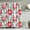 Floral Shower Curtain Pink Peony Design Polyester Fabric Waterproof Bathroom Decor Size Available