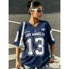 Los Angeles No.13 Printed T-Shirt For Women Summer V-Neck Short Sleeve Sports Football Jersey Casual Y2K Loose Oversized Tops