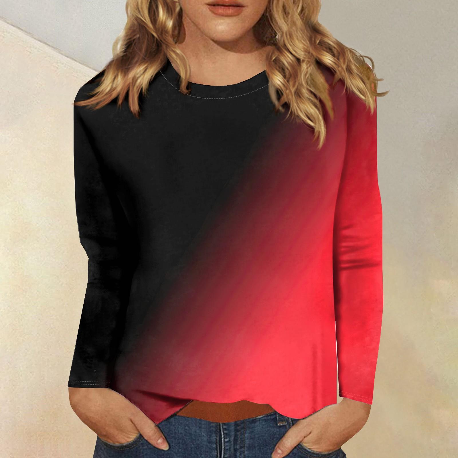 

Женская модная повседневная футболка с круглым вырезом и длинным рукавом с принтом, топ M красный