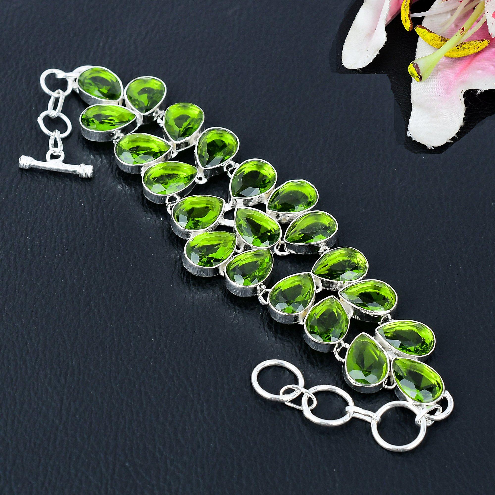 

Peridot Gemstone Handmade 925 Sterling Silver Bracelet 7-8 KG-372