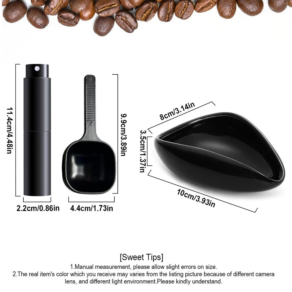 Leeseph Coffee Bean Dosing Cup & Spray Bottle Kit for Bar, Static Reduction Ceramic Single Dose Tray, Barista Accessories Set