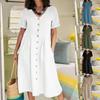 Plus Size V-Neck Short Sleeve Button-Up Dress with Pockets In Breathable Fabric