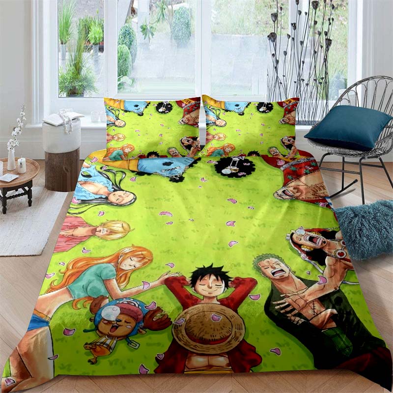 A Set of ONE PIECE Themed Bedding, 3D Digitally Printed, All-season Polyester Duvet Cover and 2 Pillowcases.