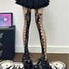 Women Aesthetic Sexy Side Crisscross Hollowed Out Thigh Stockings Tights Goth Rose Flower Patterned Suspender Pantyhose