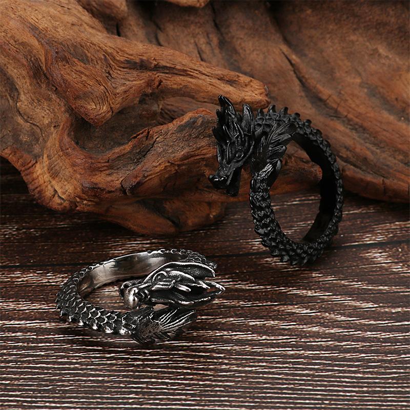 KALEN Creative 3D Dragon Charm Finger Rings HIp Hop Stainless Steel Lucky Ring Friend‘s Gift Personalized Animal Trendy Jewelry