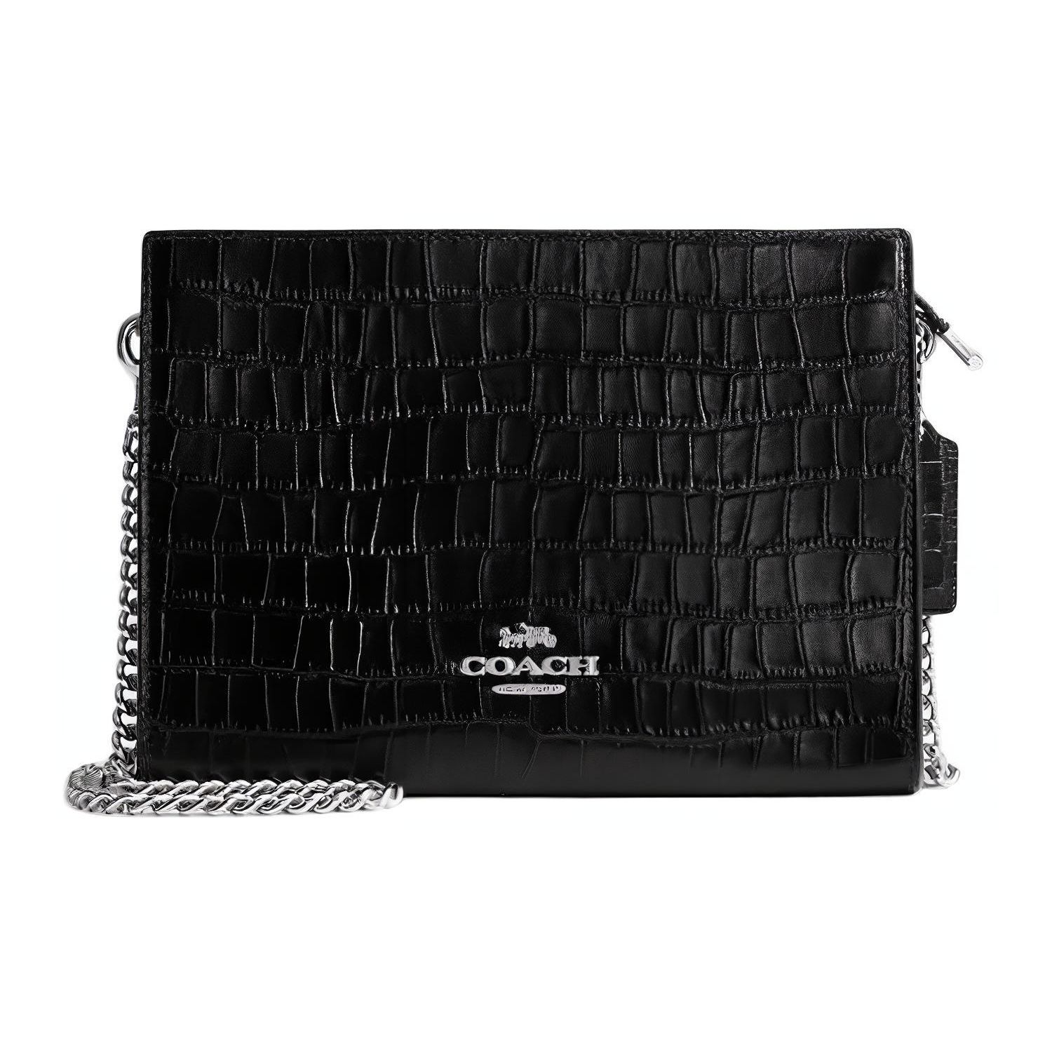 

Coach Slim 20 Top Zip Closure Crocodile Embossed Leather Shoulder Crossbody Bag Small Women bags Black CR237-SVBK Basic Set (Bag+Dust Bag)