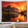 Sunset Cabin Mountain Lake Tapestry Rainbow Nature Landscape Wall Hanging Aesthetic Decor Bedroom Living Room