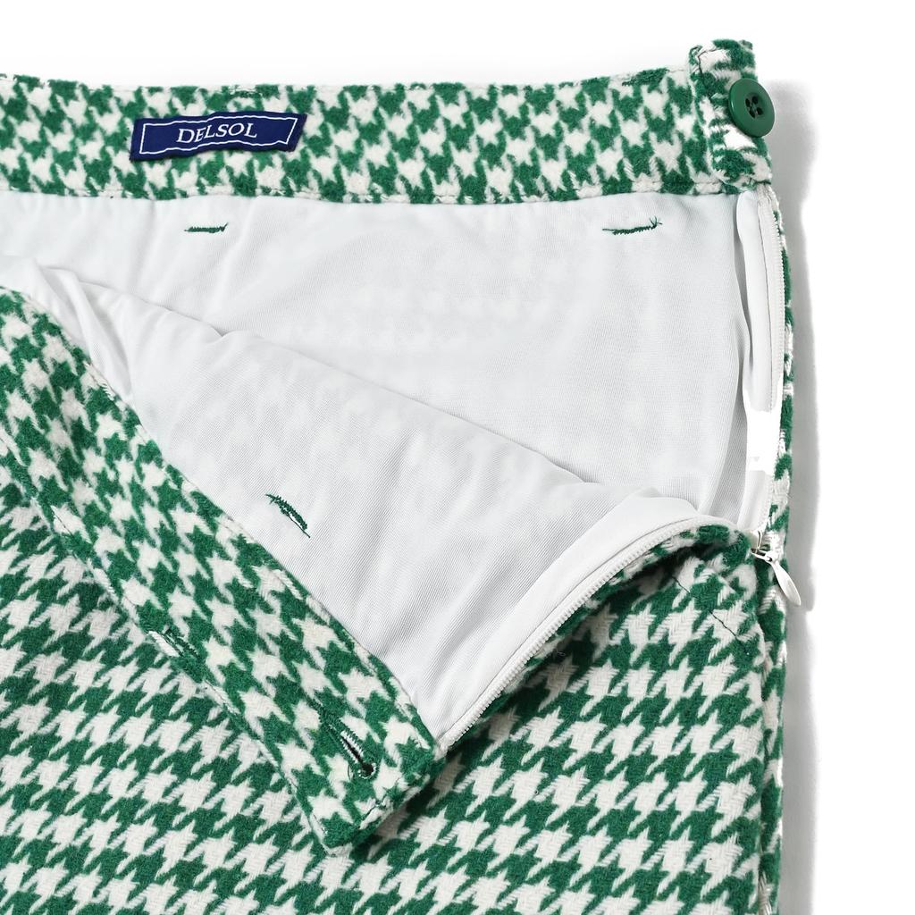Delsol 7848 Green Houndstooth Fabric Golf Side Brushed Sizes LL Skirt, Fall/Winter, Women's Wear, Zipper, Lined, Outer, M, L, (LL)