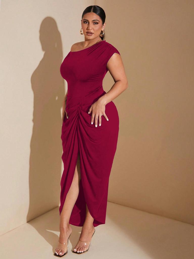 Letnia 2025 Dopasowana Sukienka Podkreślająca Talie z Rozcięciem - Styl Europejski i Amerykański z Krótkimi Rękawami