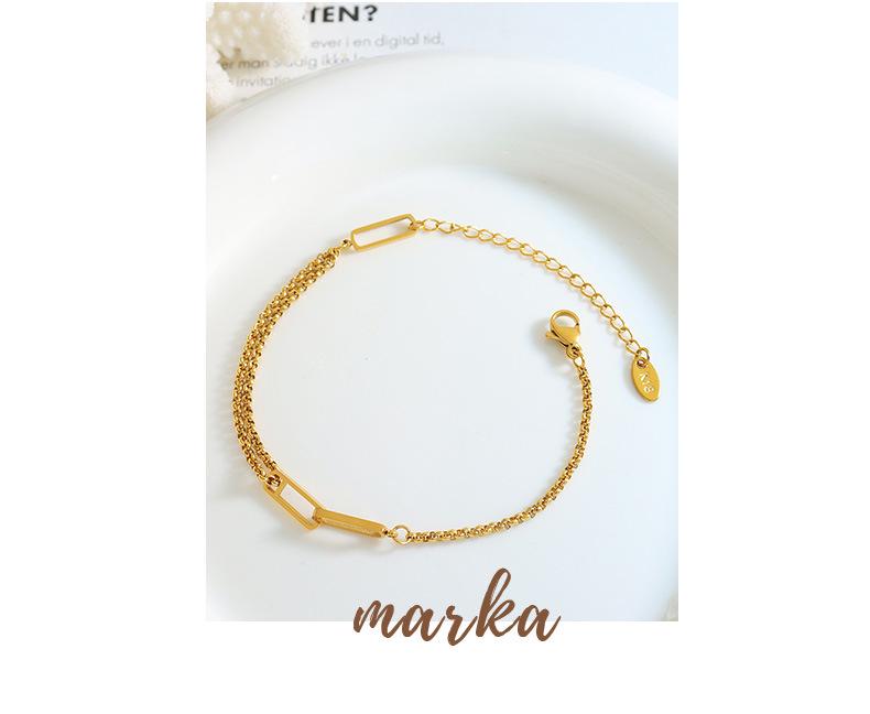 Christmas Geometric Double-Layer Chain Bracelet: Women's 18K Gold-Plated Titanium Steel Rectangular Openwork Design (E179)