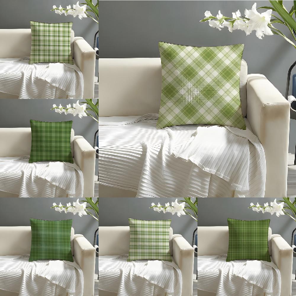 Retro grünes Karomuster Kissenbezug Leinenkissenbezug Sofa Heimdekoration Kissenbezug Kissenhülle