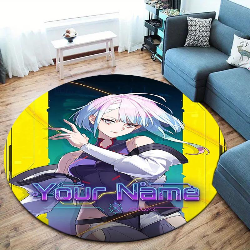 Cybernetic Future Heroine Custom Name Round Area Rug Carpet Rug For Living Room Bedroom Sofa Playroom Decor Nonslip Floor Mat
