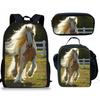 Klassisch Neuheit Lustig Cool Feuer Verrücktes Pferd 3D-Druck 3 Stück/Set Pupille Schultaschen Laptop Tagesrucksack Rucksack Lunchtasche Federmäppchen