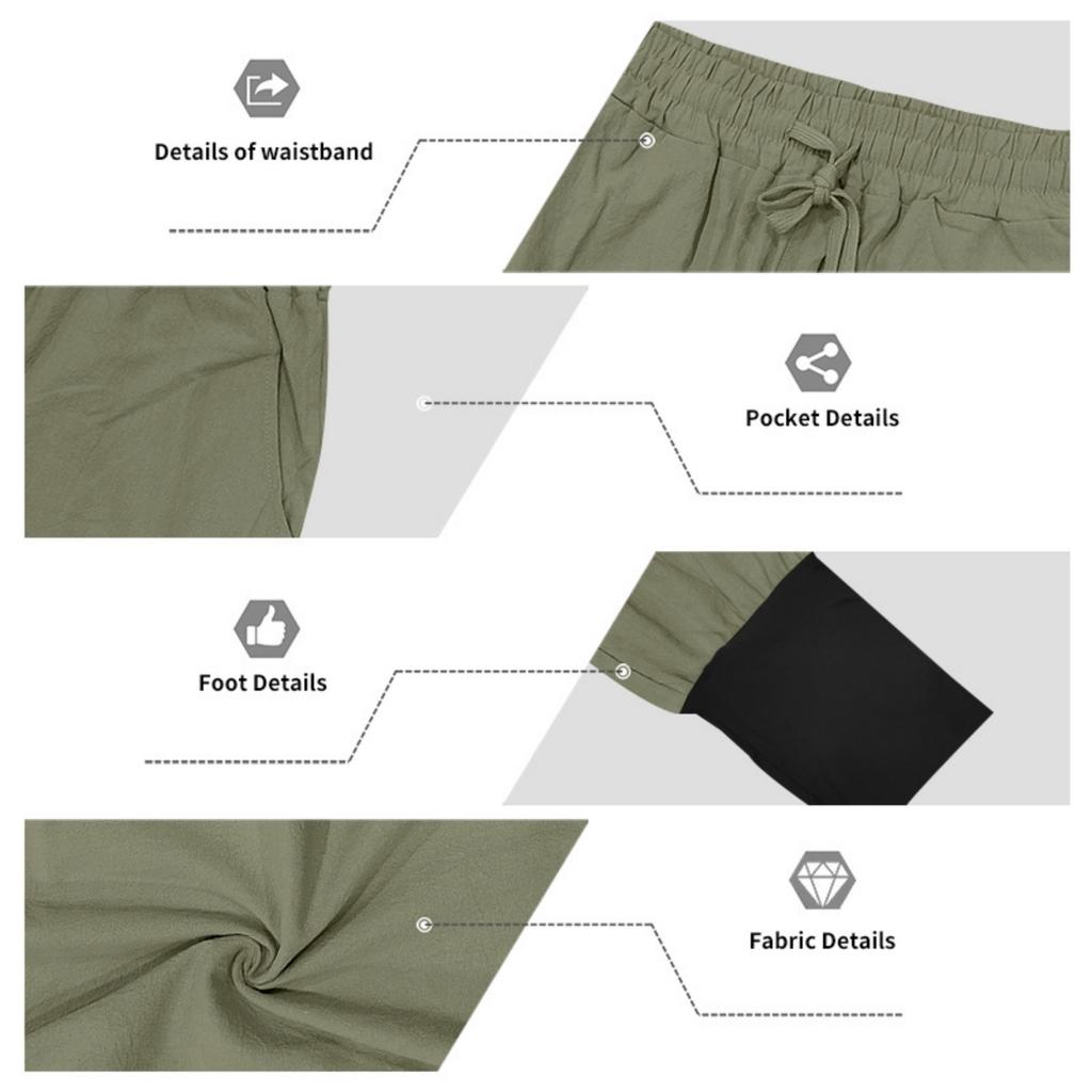 Men Linen Jogger Pants Loose Fit Drawstring Waist Breathable Tapered Leg Cuffed Hem Casual Beach Holiday Trousers