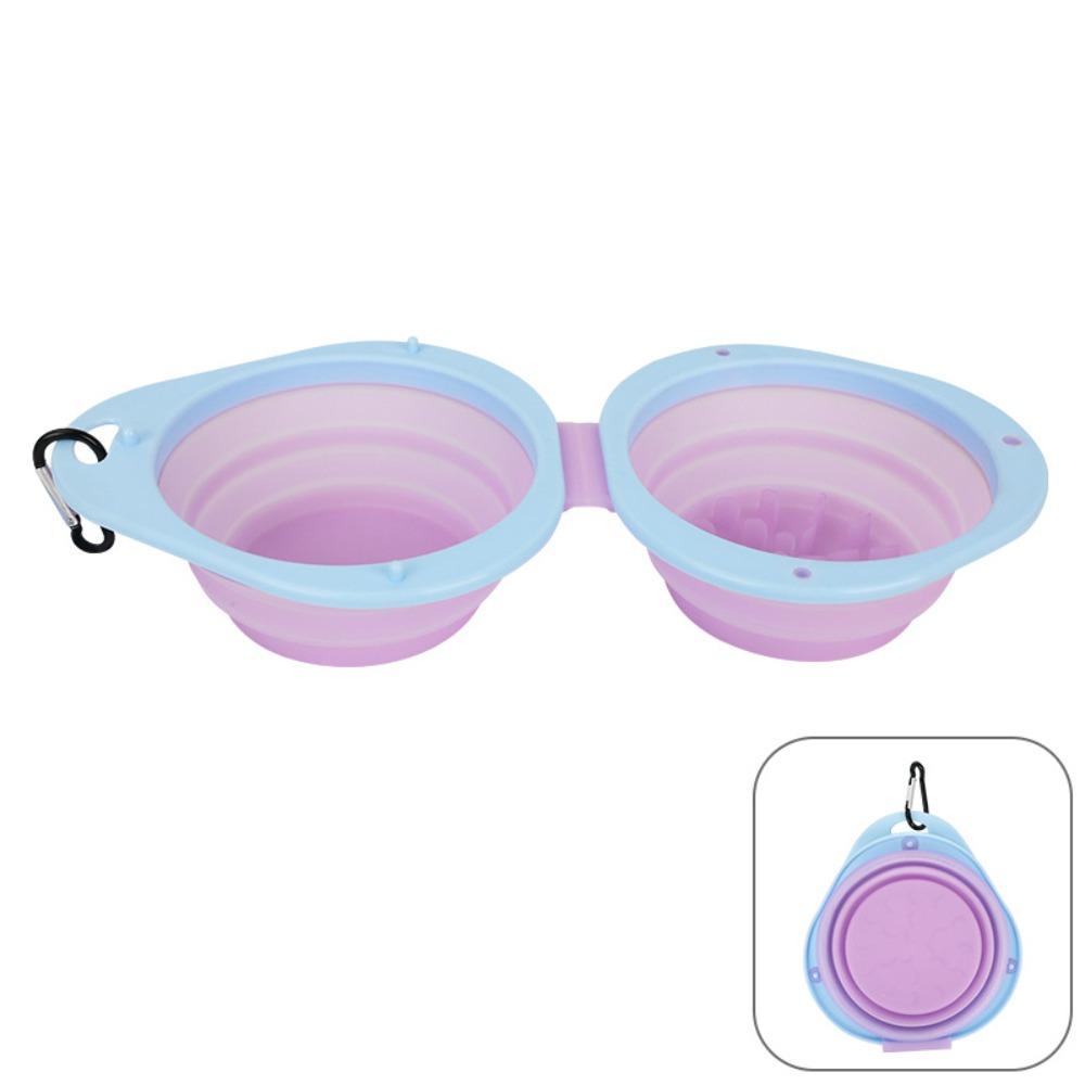 

Food Grade Collapsible Dog Dish Double Bowl Puppy Food Container Cat and Dog Use фіолетовий