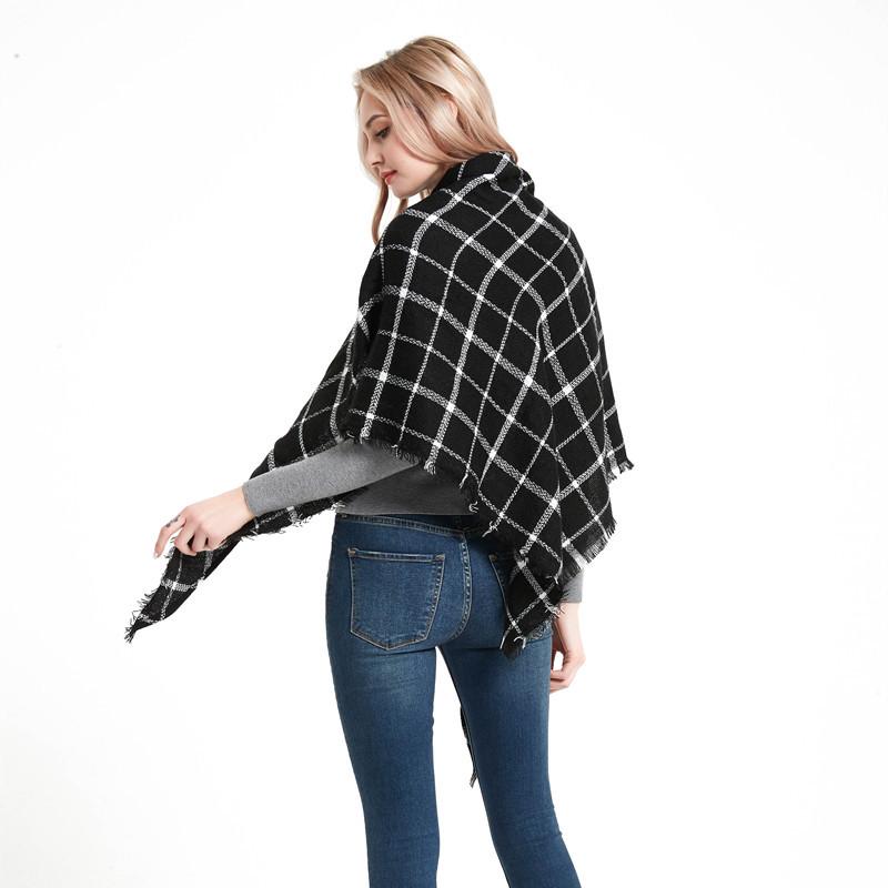 Sciarpa a scialle triangolare a quadri in finto cachemire stile europeo americano - Scaldacollo alla moda versatile per primavera, autunno, inverno