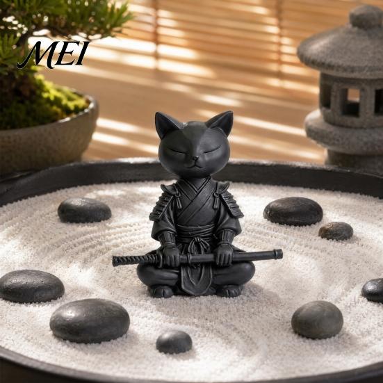 Artistic Cat Collectible 3D Printed Knight Figurine, Meditating Desk Decor with Zen Warrior Pose, Shape Decoration Minimalist Frosted Animal Sculpture