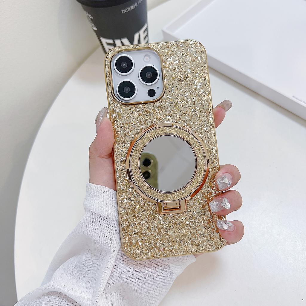 For iPhone 15 Pro Case Kickstand TPU+PC Phone Cover with Mirror
