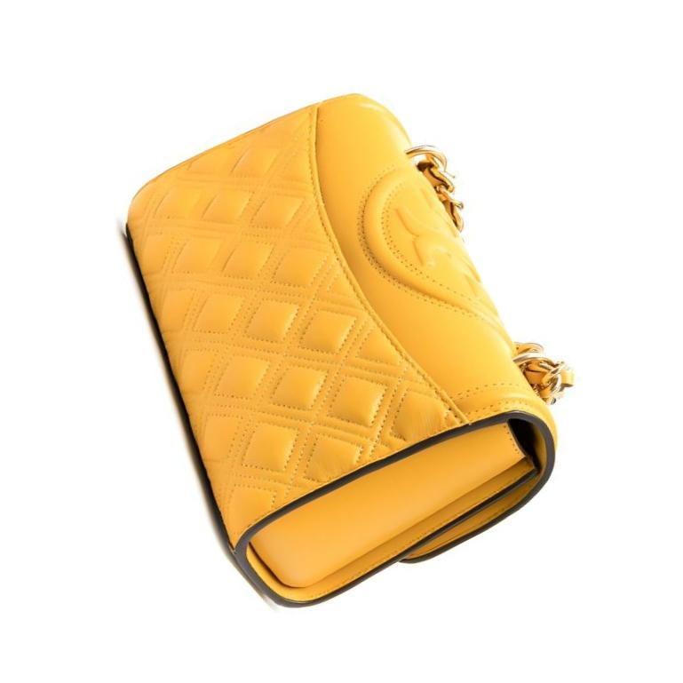 Tory Burch Fleming Matte Diamond Quilted Tassel Pendant Woven Chain Shoulder Bag Flap Lambskin Crossbody Women Shoulder Bag Yellow 75576-744
