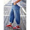 Jeans da donna con orli arrotolati, tasche cucite, vita media, gamba a botte, jeans cropped da donna