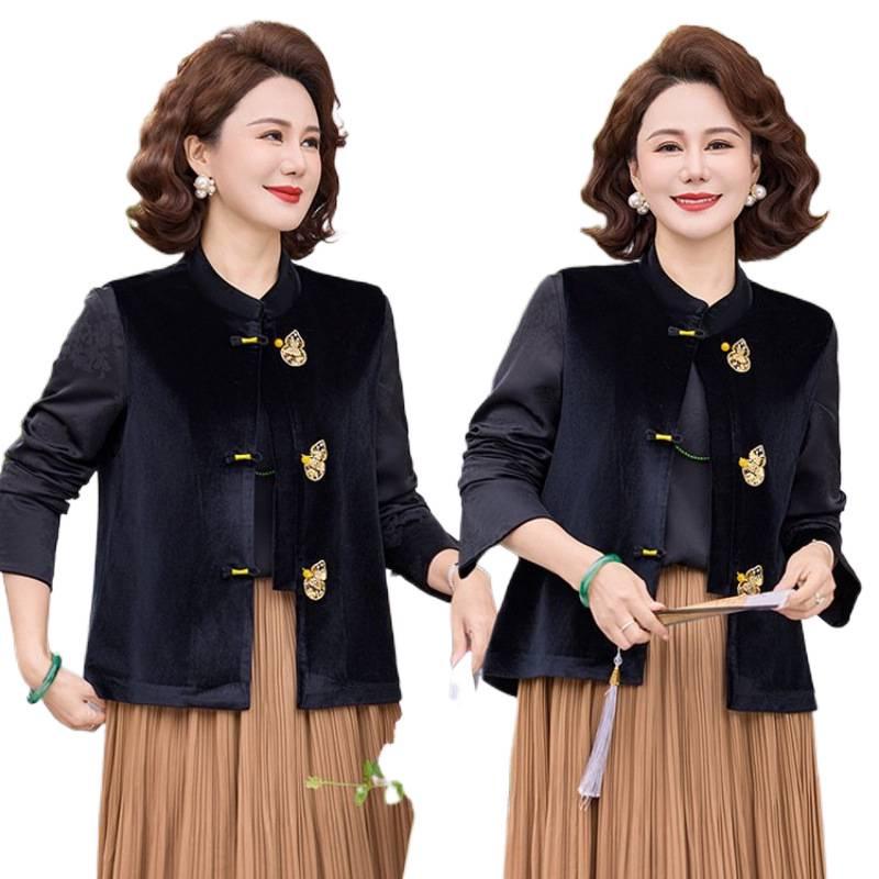 2026 Spring/Autumn Gold Velvet Wide-Cut Sleeveless Shawl Vest for Middle-aged Women