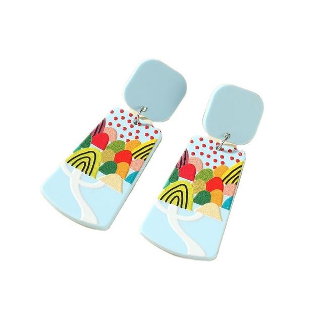 Retro Flower Temperament Kontrast Kolor Kwadratowe Kolczyki Akrylowe Proste Cukierkowe Kolczyki Wiszące Piercing Oreja