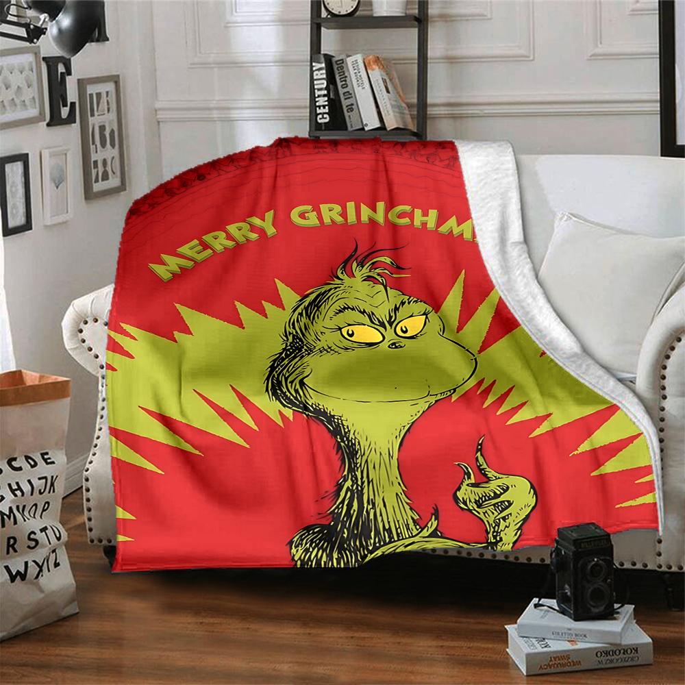 Grinch Christmas Card Blanket Soft Throw Blanket For Home Bedroom Bed Sofa Travel Office Solid Christmas Blanket