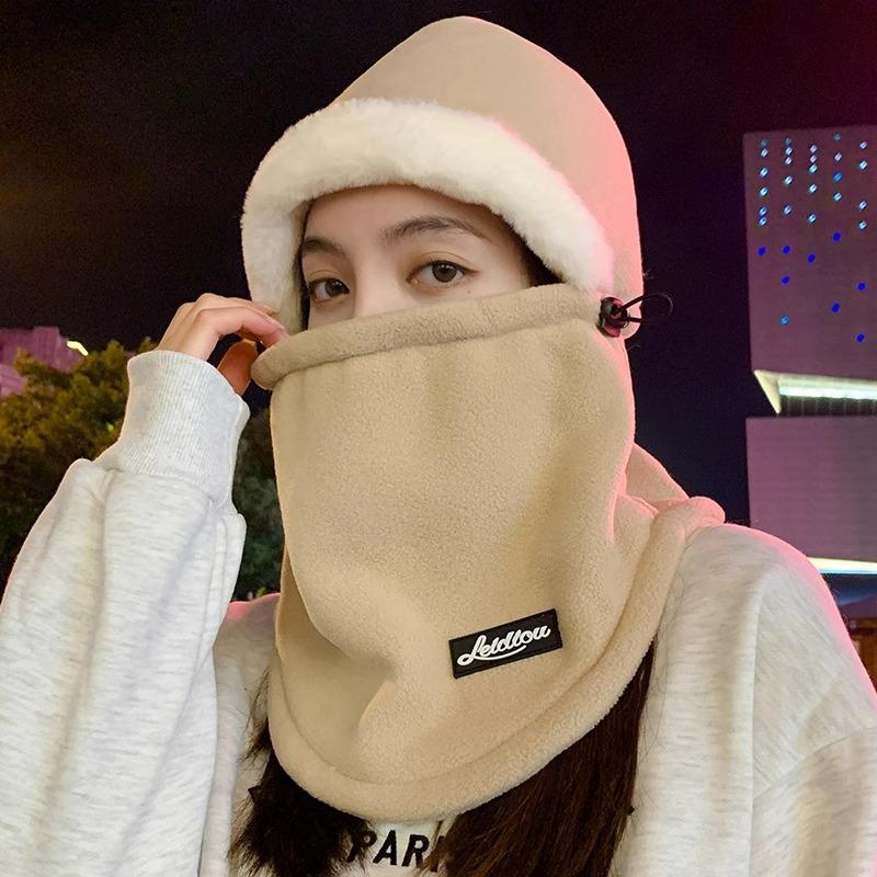 Warm Hats, Men's and Women's Autumn and Winter Outdoor Velvet Windproof Ear Protection Mask, Hat and Scarf Integrated Cycling Cold Protection Artifact