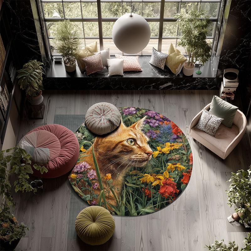 Cats pattern round rug,Carpet Rug for Living Room Bedroom Playroom ,Non-slip Floor Mat,Holiday Gifts and Birthday Gifts.