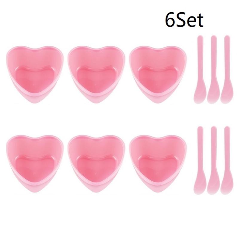 3/6 Sets Heart-Shaped Facial Mask Mixing Bowls with Scraper - Plastic DIY Skin Care Tools for Family And Salon Use
