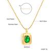 Jewelry Rectangle with Oval Green Diamond Pendant Necklace Niche Design Light Luxury Geometric Clavicle Chain Stainless Steel