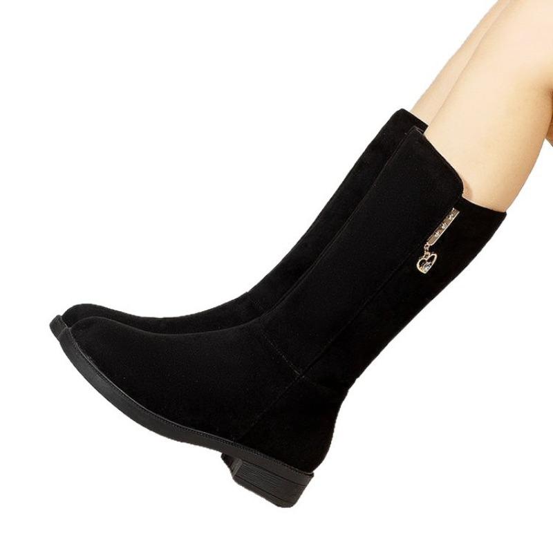 But knee warm velvet medium boots cotton shoes snow boots women's autumn and winter new flat-bottomed versatile Martin boots