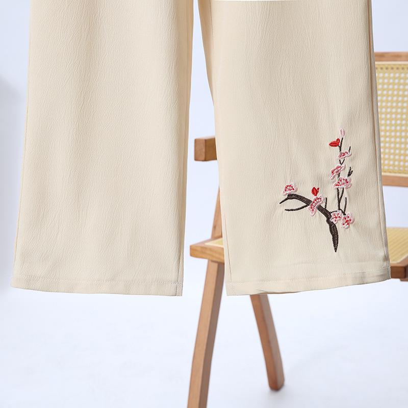 Mom's Summer Ice Silk Wide-Leg Pants - Loose, Casual, Nine-Point for Middle-Aged & Elderly Women