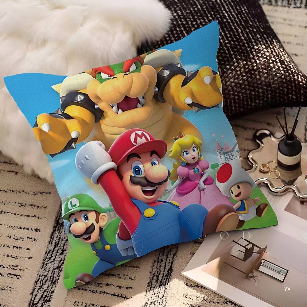 Capa de Almofada Desenho Animado Super M-Marios Fofa Fronha Sala de Estar Sofá Decoração de Casa Personalizado