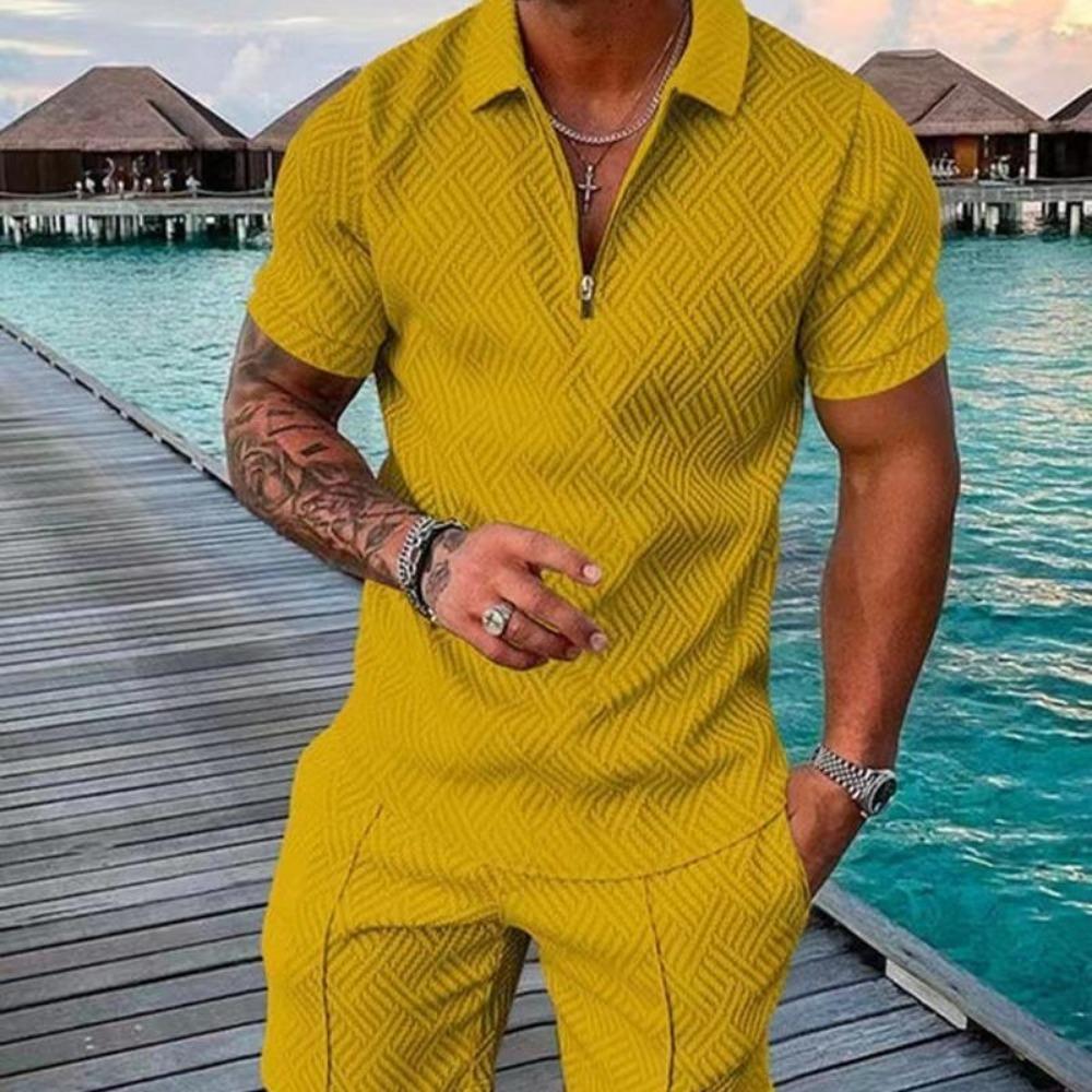 Summer Men's Printed POLO Shirt Set Lapel Short Sleeve Fashion Breathable Casual Men's T-shirt