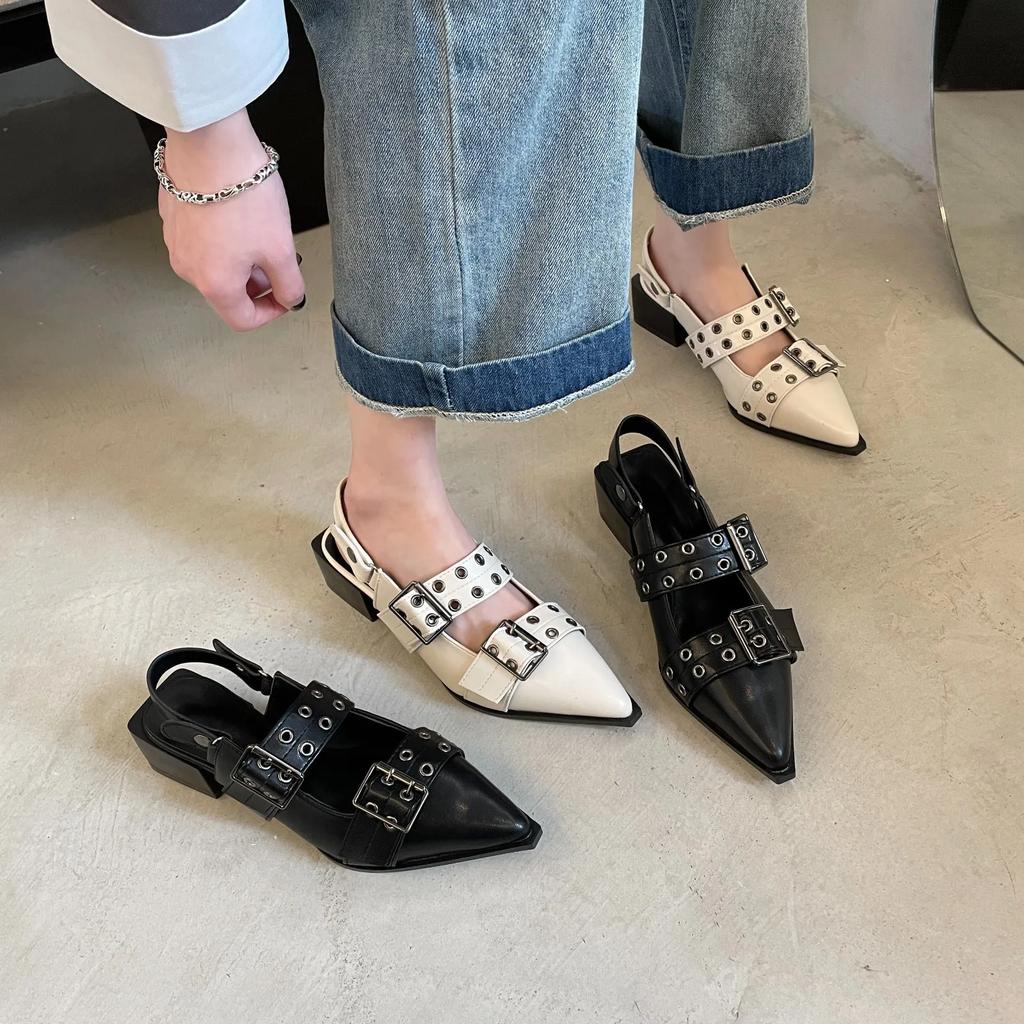 French Little Fragrance Pointy Mary Jane Shoes for Women Summer 2024 with Skirt Small Leather Shoes Retro Chunky Shoes for Women