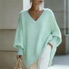 Spring 2026 Korean Style V-neck Knit Lantern Sleeve Sweater - Casual Miumiu Women’s Fashion