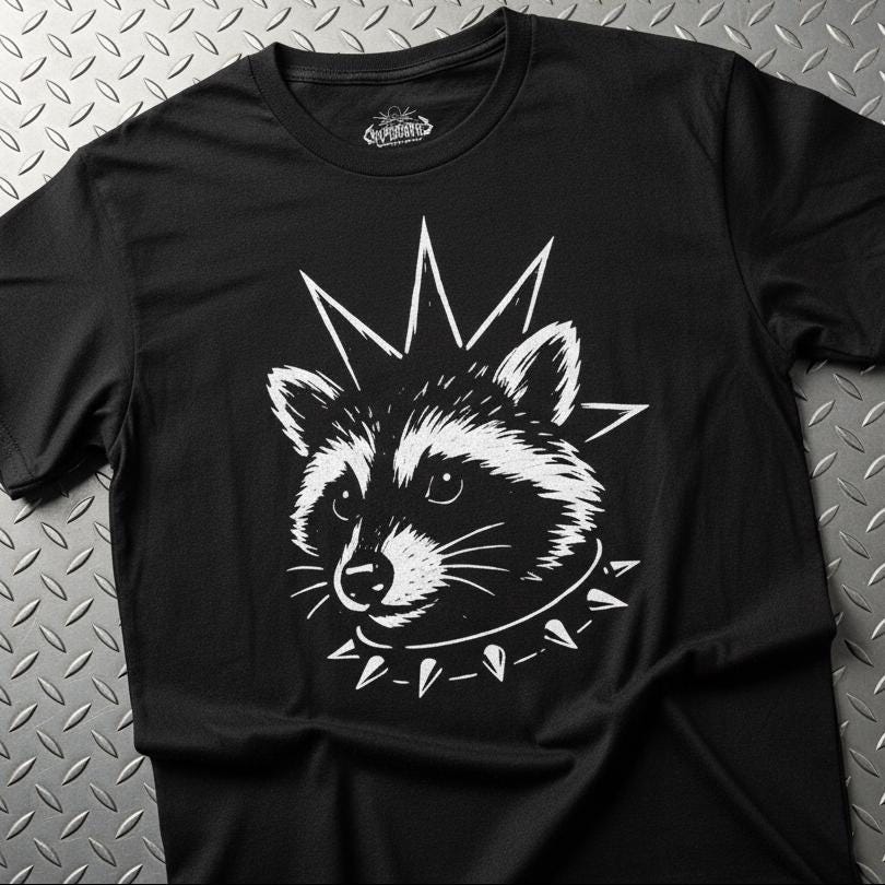 Punk Raccoon Shirt Trash Panda Tee Black T-Shirt Funny Raccoon Tee Grunge Aesthetic Punk Graphic Tee Gift For Animal Lover
