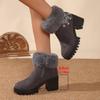 Large size medium heel suede short plush short women's boots autumn and winter new round head side zipper fashion boots women