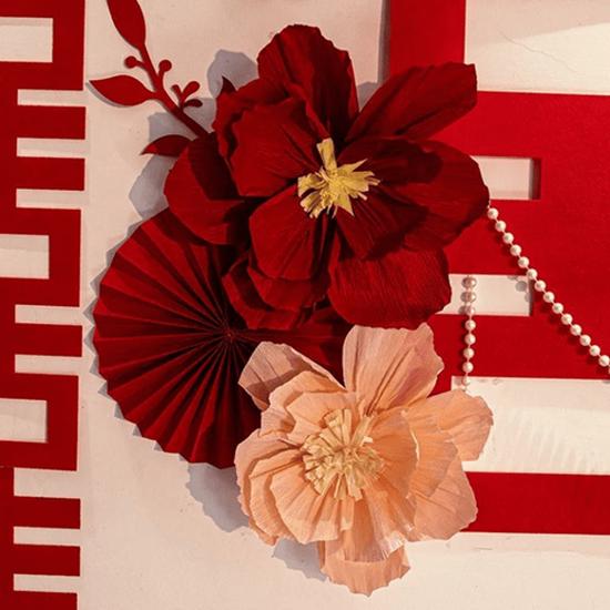 3D Floral Wedding Decor Set: Paper Flowers & Double Happiness Wall Stickers for Bedroom & Living Room