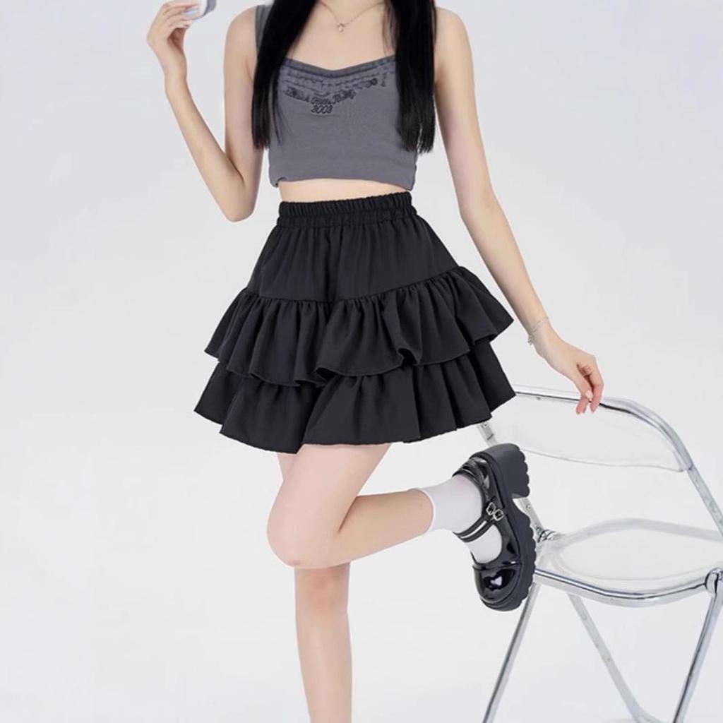 White Ruffle Puff Dress - Women's Summer Ballet Style Short High Waist A-Line Skirt