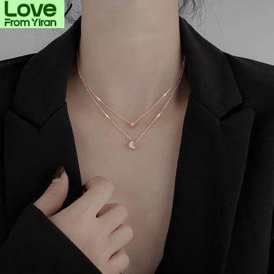 925 Sterling Silver Double -Layer Zircon Star Choker Moon Necklace For Women Temperament Clavicle Chain Simple Jewelry
