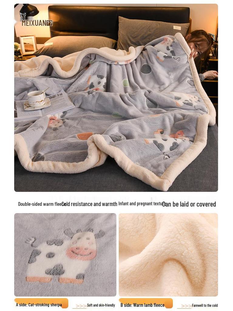 Gruby Koralowy Polarowy Koc dla Dzieci - Przytulna Zimowa Kołdra dla Niemowlaka, na Drzemkę lub do Biura