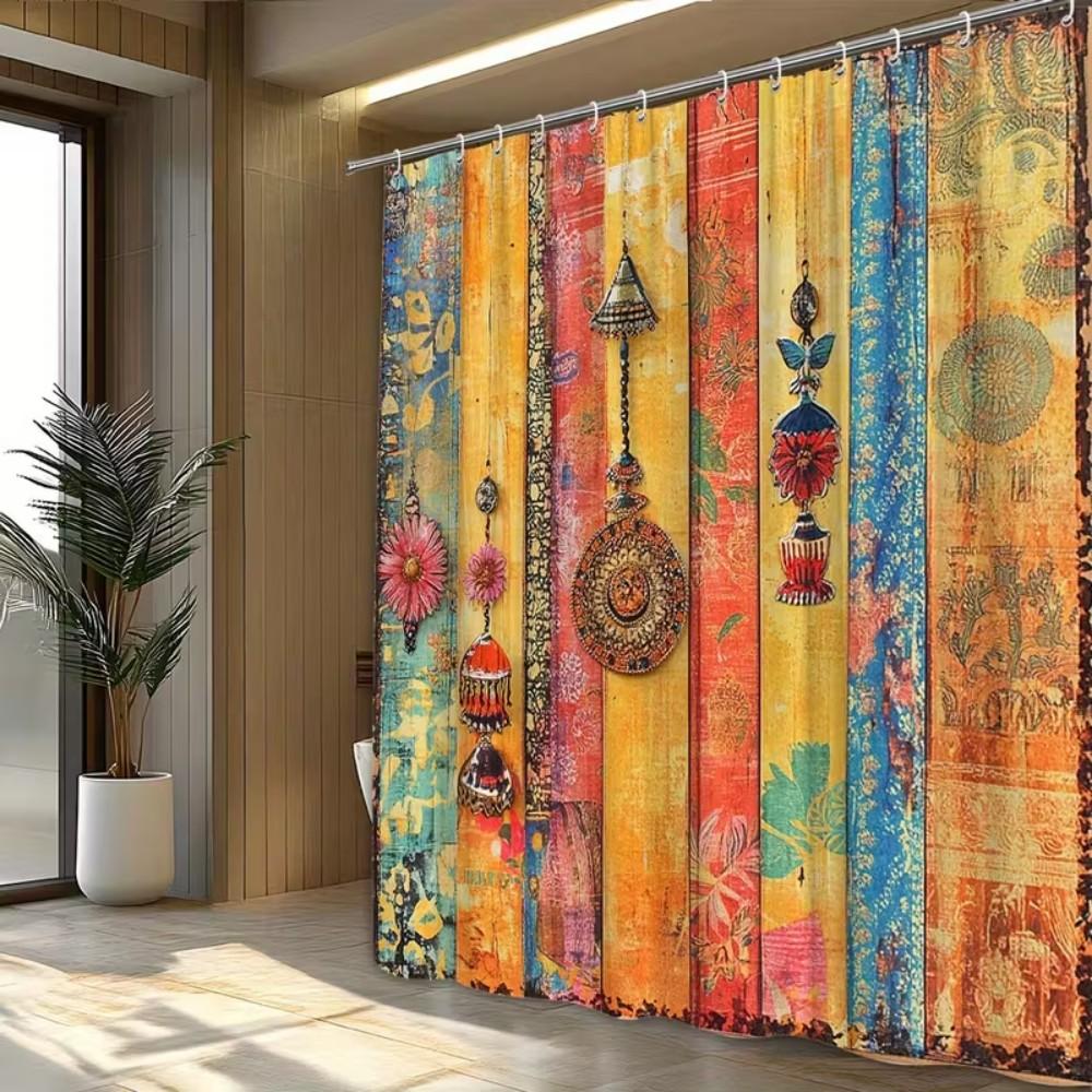 VIKAMA Vintage Bohemian Print Shower Curtain, Indian Style, For Living Room And Bedroom Home Decoration, Durable And Washable