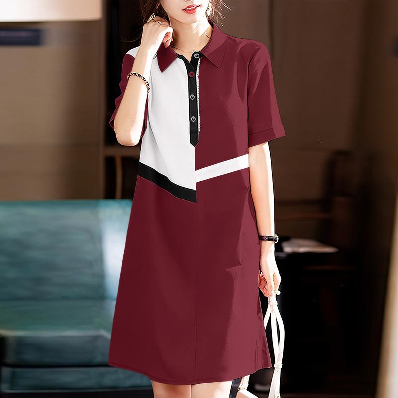 ZANZEA Women Casual Turn Down Collar Short Sleeve Patchwork Dress