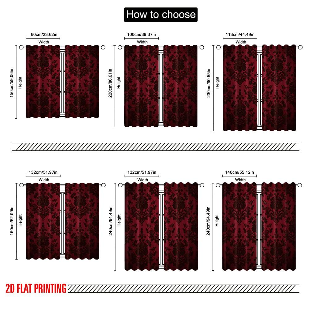 Flat Printing Scene Curtain Black Red Durable Polyester Fabric Without Electricity All Season Party Holiday Set Of 2 Made Washable