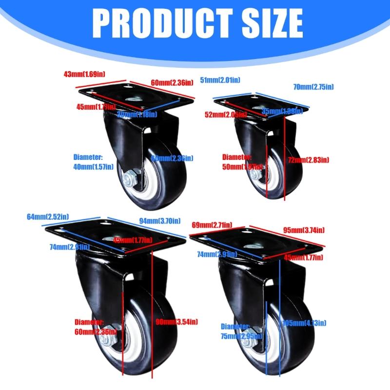 4Pcs Heavy Duty Furniture Wheel Casters Quiet Trolley Wheel 360 Swivels Casters for Trolley Home Office Desk Chair